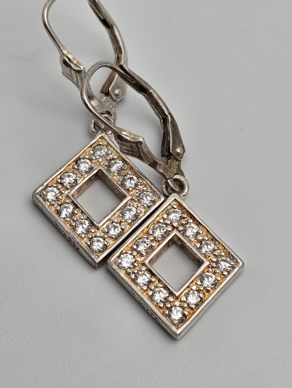 Sterling Silver CZ Diamond Shape Drop Earrings Leverback 1.25" GSJ